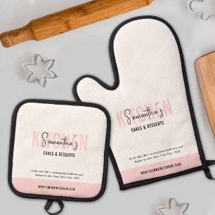 Niedliche Rosa Monogram Bakery Logo Girl Ofenhandschuh & Topflappen-Set