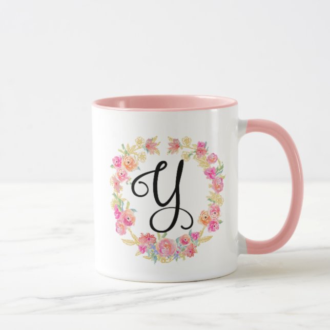 Niedliche rosa Monogramm (Y) Blume Tasse (Rechts)