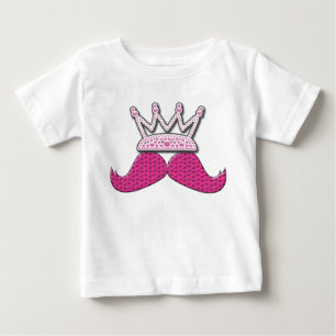 Niedliche Rosa Mustache gedruckte Perlen Krone Baby T-shirt
