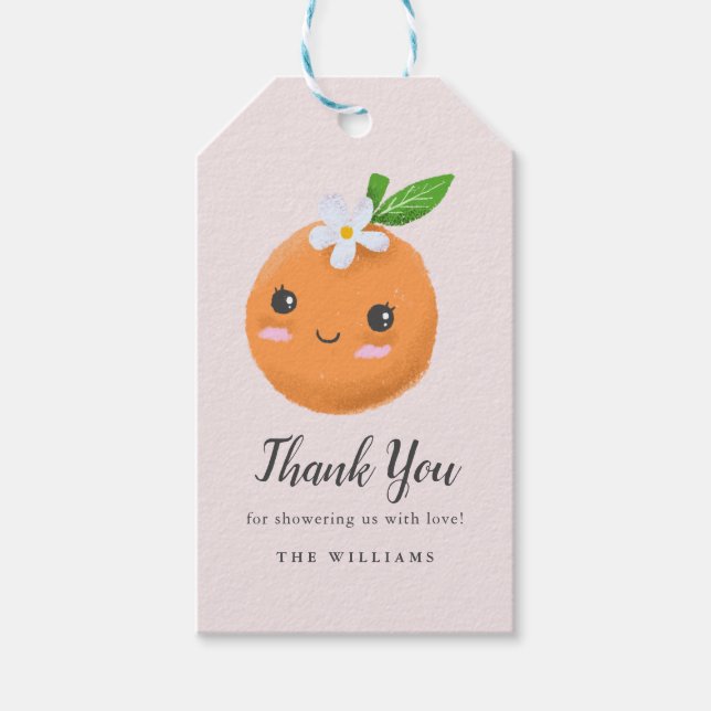 Niedliche Rosa Orangen Kleine Süsse Kinderdusche G Geschenkanhänger (Vorderseite)
