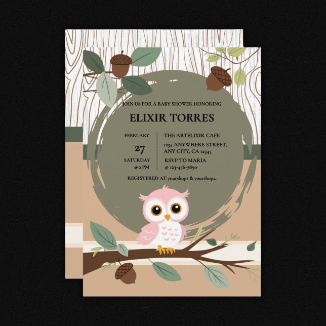 Niedliche Rosa Owl Woodland Forest Baby Dusche Einladung (Von Creator hochgeladen)
