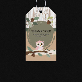 Niedliche Rosa Owl Woodland Forest Baby Dusche Geschenkanhänger