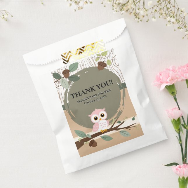 Niedliche Rosa Owl Woodland Forest Baby Dusche Geschenktütchen (Versiegelt)