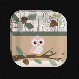 Niedliche Rosa Owl Woodland Forest Baby Dusche Pappteller