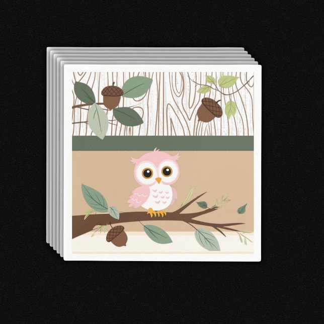 Niedliche Rosa Owl Woodland Forest Baby Dusche Serviette (Von Creator hochgeladen)