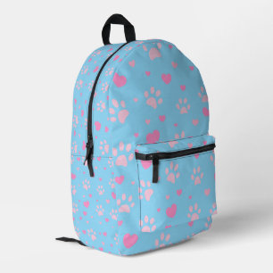 Niedliche rosa Paw Print and Heart Pattern Backpac Bedruckter Rucksack