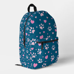 Niedliche rosa Paw Print and Heart Pattern Backpac Bedruckter Rucksack