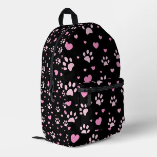 Niedliche rosa Paw Print and Heart Pattern Backpac Bedruckter Rucksack