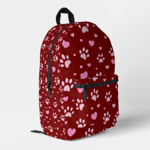 Niedliche rosa Paw Print and Heart Pattern Backpac Bedruckter Rucksack