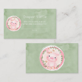 Niedliche Rosa Pig Grüne Wreath Diaper Raffle Visitenkarte
