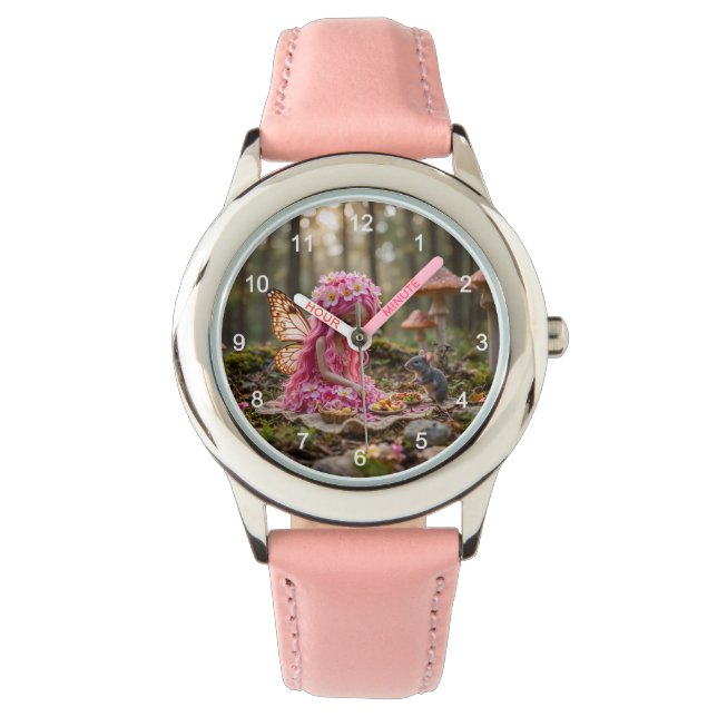 Niedliche rosa Pixel und Maus-Picnic Armbanduhr (Vorderseite)