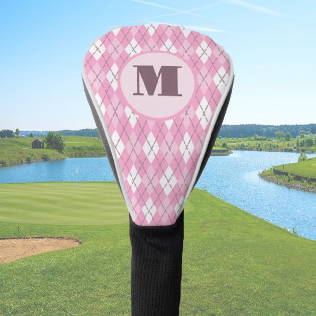 Niedliche Rosa Preppy-Raute-Monogramm-Ladys Golf Headcover (Von Creator hochgeladen)