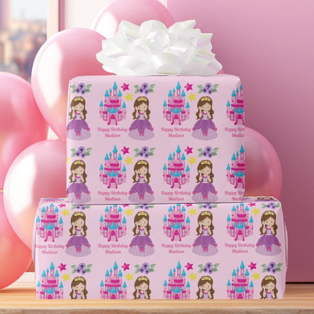 Niedliche Rosa Prinzessin Burg Custom Geburtstagsk Geschenkpapier (Von Creator hochgeladen)