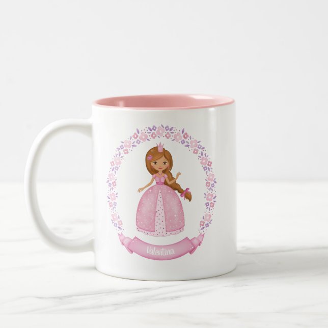 Niedliche Rosa Prinzessin Personalisiert Zweifarbige Tasse (Links)