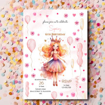 Niedliche rosa Prinzessin und Ballons Geburtstag