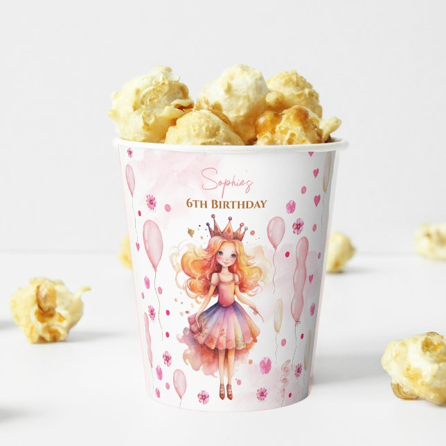 Niedliche rosa Prinzessin und Ballons Geburtstag Pappbecher (Von Creator hochgeladen)