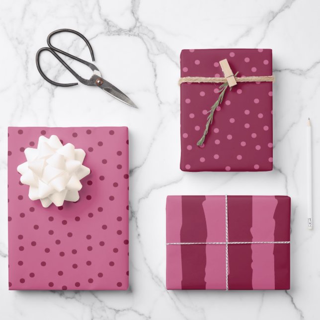 Niedliche rosa Punkte und Streifen Geschenkpapier Set (Vorderseite)