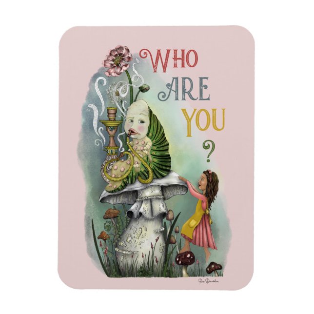 Niedliche rosa Raupe in der Alice im Wunderland Ku Magnet (Vertikal)