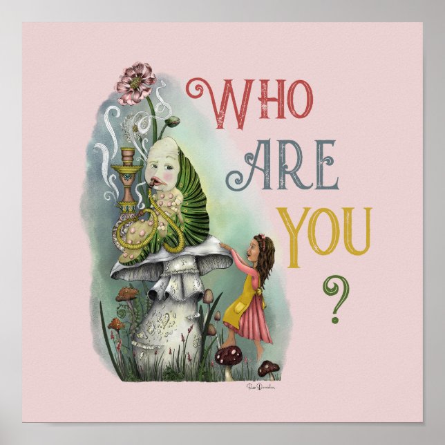 Niedliche rosa Raupe in der Alice im Wunderland Ku Poster (Vorne)