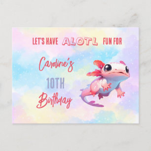 Niedliche Rosa Regenbogen Axolotl Geburtstagsparty Einladungspostkarte