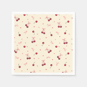 Niedliche rosa rote Kirschen Herz Bows auf Creme Serviette