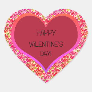 Niedliche rosa Rote Rosen Herzlichen Glückwunsch V Herz-Aufkleber