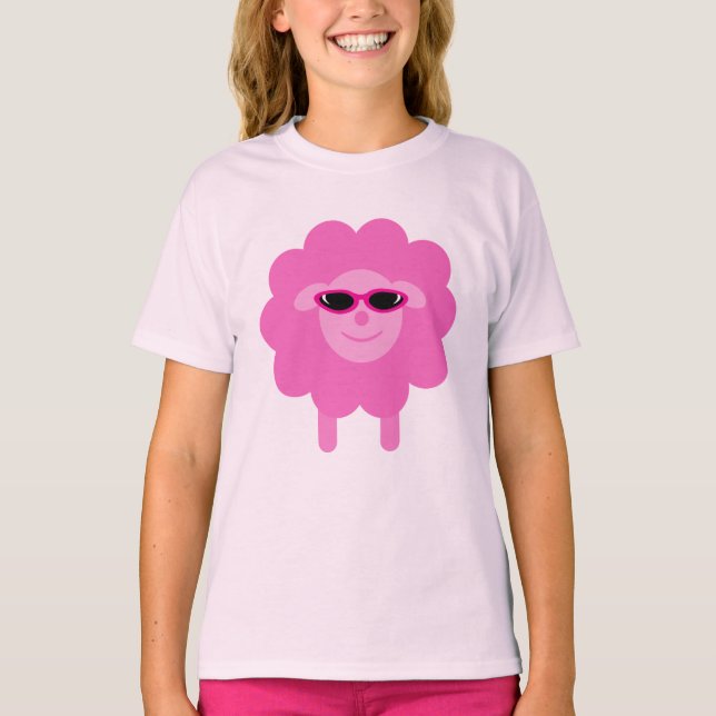 Niedliche rosa Schafe mit Sonnenbrillen T-Shirt (Vorderseite)