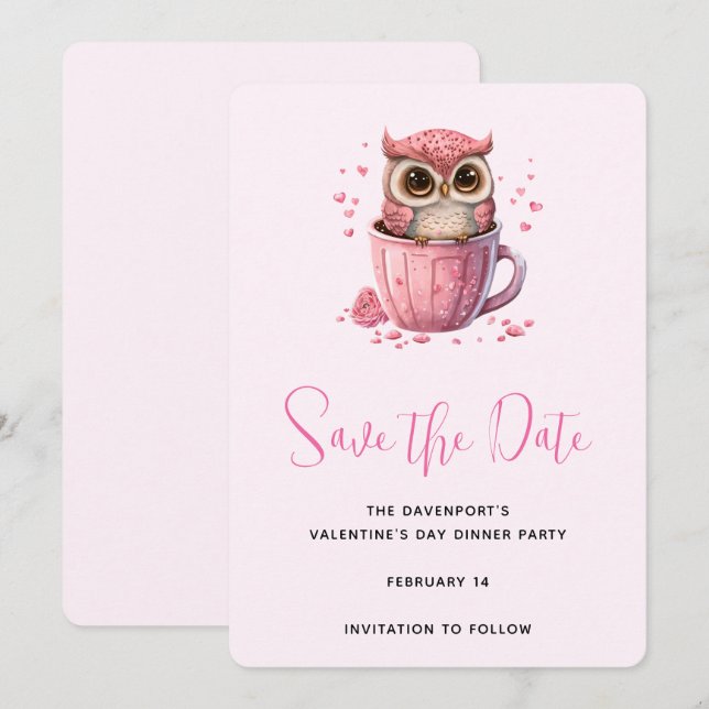 Niedliche rosa Schale im Valentinischen Party Save The Date (Vorne/Hinten)