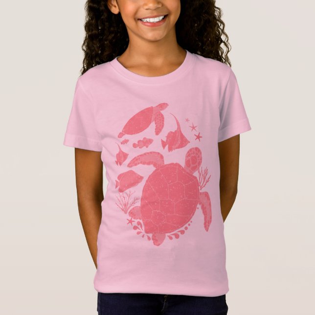 Niedliche Rosa Schildkröten und Fische T-Shirt (Vorderseite)