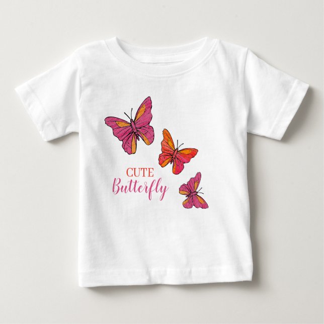 Niedliche rosa Schmetterlinge Baby T-shirt (Vorderseite)