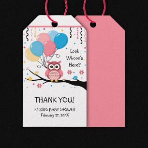 Niedliche rosa Schüssel mit Balloons & Confetti Ba Geschenkanhänger
