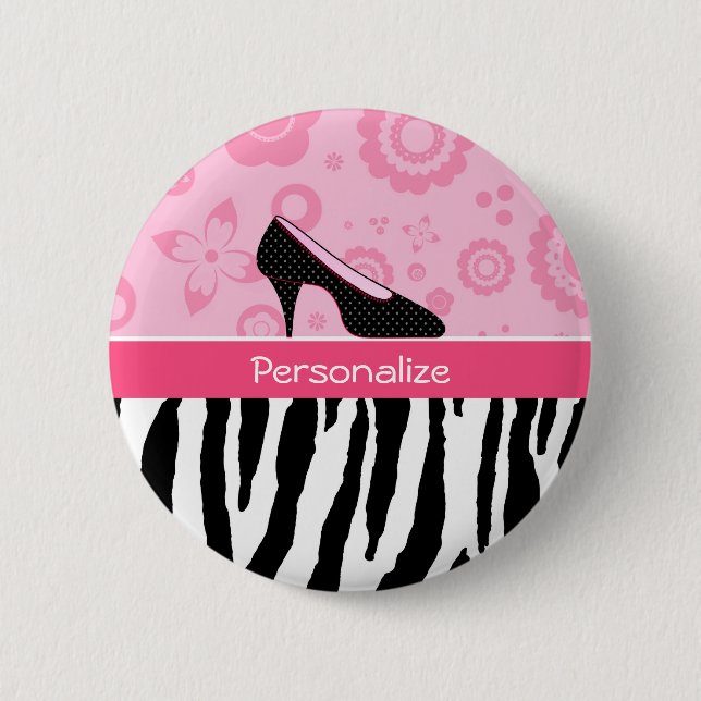 Niedliche rosa Schwarz-SchuheTrendy Zebra-Druck Button (Vorderseite)