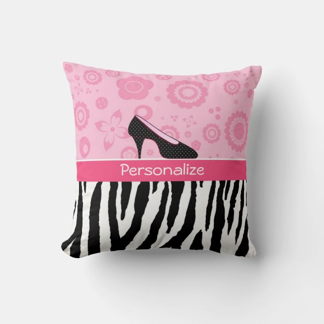 Niedliche rosa Schwarz-SchuheTrendy Zebra-Druck Kissen (Vorderseite)