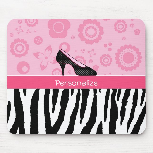 Niedliche rosa Schwarz-SchuheTrendy Zebra-Druck Mousepad (Vorne)