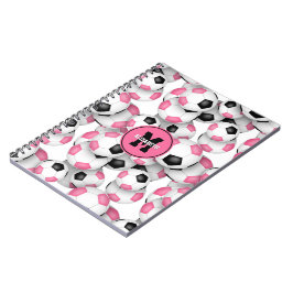 niedliche rosa schwarze Fußbälle mit Monogramm Notizblock