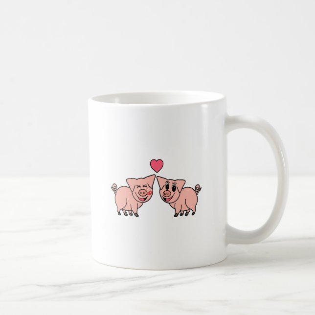 Niedliche rosa Schwein-Paare Tasse (Rechts)