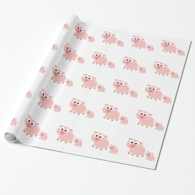 Niedliche Rosa Schweine Geschenkpapier (Ungerollt)