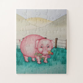 Niedliche rosa Schweine mit farbigen Blume Puzzle