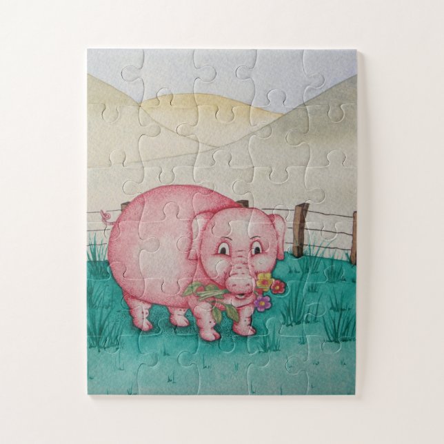 Niedliche rosa Schweine mit farbigen Blume Puzzle (Vertikal)