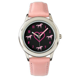 Niedliche Rosa Silhouette Einhörner und Herz auf S Armbanduhr