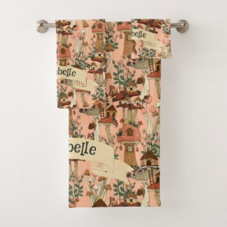 Niedliche rosa Sitzecke Blumenmoschee Haus drucken Badhandtuch Set