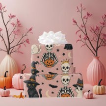 Niedliche Rosa Skelettprinzessin & Halloween Katze