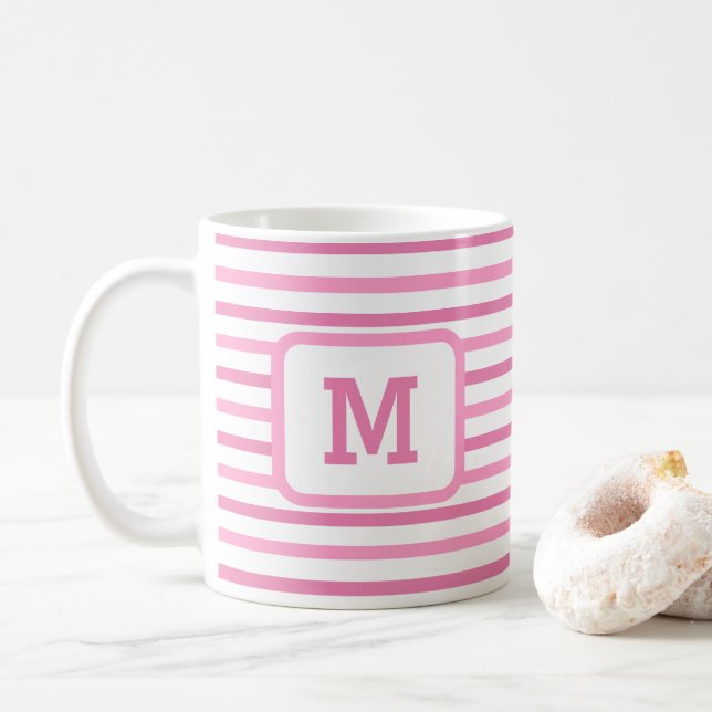 Niedliche rosa Streifen für den benutzerdefinierte Kaffeetasse (Mit Donut)