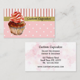 Niedliche rosa Streifen und Dosen Cupcake Bäckere Visitenkarte