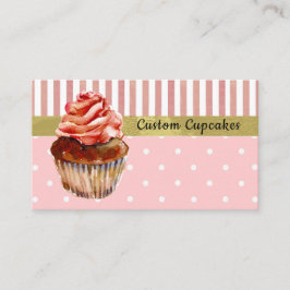 Niedliche rosa Streifen und Dosen Cupcake Bäckerei Visitenkarte