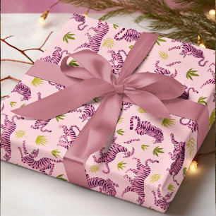 Niedliche rosa Tiger Tropische Blätter Abstrakt Ti Geschenkpapier
