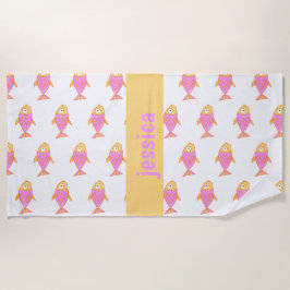 Niedliche rosa u. orange Fische, personalisiert Strandtuch