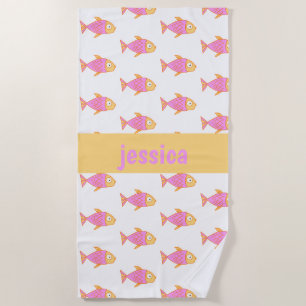 Niedliche rosa u. orange Fische, personalisiert Strandtuch