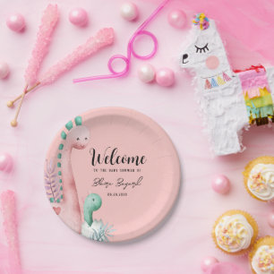 Niedliche Rosa und Aquamarine Dinosaurier Kinderdu Pappteller