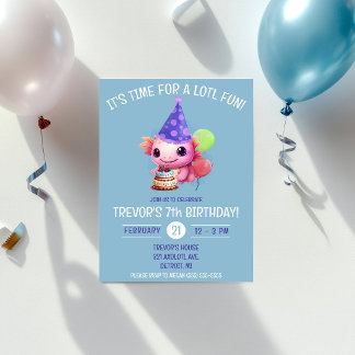 Niedliche Rosa und Blau Axolotl Geburtstagsparty Einladung